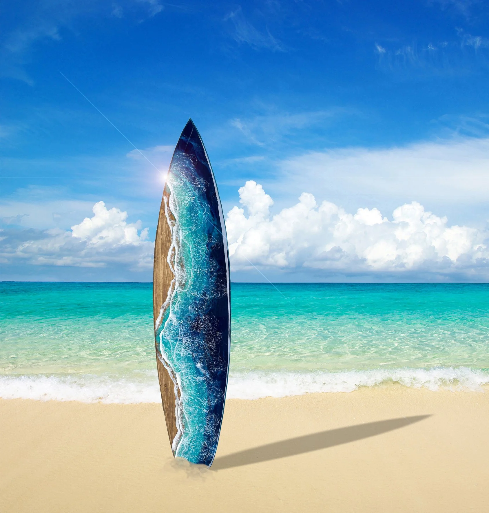 Resin surfboard with waterfall edge and ocean waves — Rusted Indigo